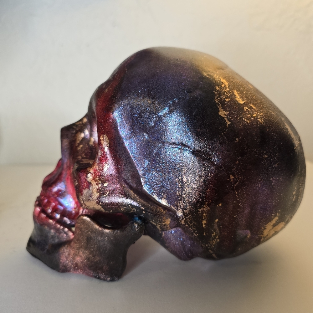 HANDCRAFTED Upcycled Plastic Skull Head HANDPAINTED Tabletop Art Decor Halloween - Picture 15 of 17